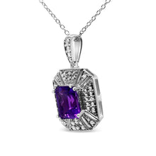 Load image into Gallery viewer, .925 Sterling Silver Purple Amethyst and Diamond Accent Art Deco Style 18" Pendant Necklace (I-J Color, I1-I2 Clarity)