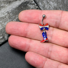 Load image into Gallery viewer, Red Blue Clear Gem Bow Cowboy Boot Patriotic Dangle Belly Ring