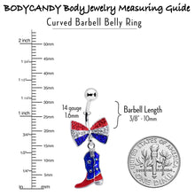 Load image into Gallery viewer, Red Blue Clear Gem Bow Cowboy Boot Patriotic Dangle Belly Ring