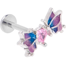 Load image into Gallery viewer, 16G 5/16 Pink CZ Gem Heart Butterfly Labret Monroe Tragus