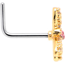 Load image into Gallery viewer, 20G 1/4 Pink Clear Gem Dragonfly Drama L Shape Nose Ring