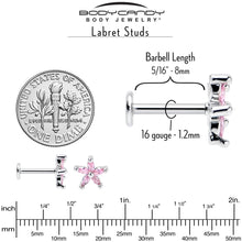 Load image into Gallery viewer, 16G 5/16 Pink CZ Gem Flower Fantastic Internally Threaded Labret