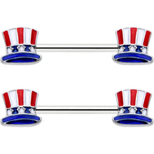 Load image into Gallery viewer, 14G 9/16 Patriotic Top Hat Barbell Nipple Ring Set