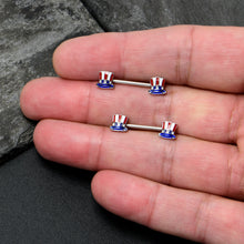 Load image into Gallery viewer, 14G 9/16 Patriotic Top Hat Barbell Nipple Ring Set