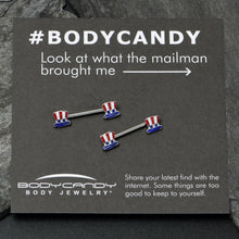 Load image into Gallery viewer, 14G 9/16 Patriotic Top Hat Barbell Nipple Ring Set