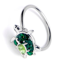 Load image into Gallery viewer, 18G 3/8 Green Clear Gem Turtle World Nose Hoop