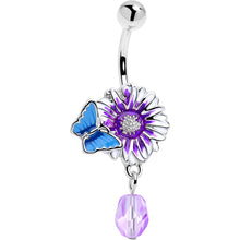 Load image into Gallery viewer, Purple Gem Passion Flower Butterfly Dangle Belly Ring