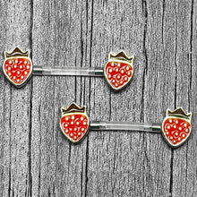 Load image into Gallery viewer, 14G 9/16 Bioplast Delicious Strawberry Barbell Nipple Ring Set