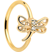 Load image into Gallery viewer, 20G 5/16 Clear Gem Gold Tone Filigree Dragonfly Nose Hoop
