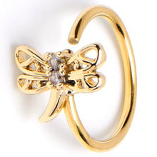 Load image into Gallery viewer, 20G 5/16 Clear Gem Gold Tone Filigree Dragonfly Nose Hoop