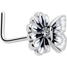 Load image into Gallery viewer, 20G 1/4 Clear CZ Gem Butterfly Blossom White L Shape Nose Ring