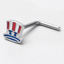 Load image into Gallery viewer, 20G 7mm Patriotic Uncle Sam Top Hat L Shape Nose Ring