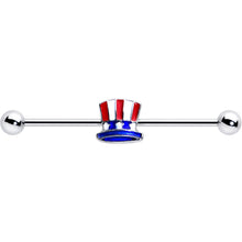 Load image into Gallery viewer, 14G Patriotic Uncle Sam Top Hat Industrial Barbell 38mm