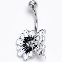Load image into Gallery viewer, Clear Gem White Flower Butterfly Belly Ring