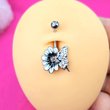 Load image into Gallery viewer, Clear Gem White Flower Butterfly Belly Ring