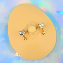 Load image into Gallery viewer, 14G 9/16 Clear Gem Gold Tone Starry Heart Dangle Nipple Ring Set
