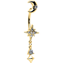 Load image into Gallery viewer, Clear Gem Gold Tone Celestial Glam Dangle Double Mount Belly Ring
