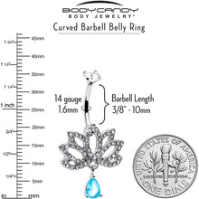 Load image into Gallery viewer, Clear Blue CZ Gem Fashion Flower Lotus Flower Dangle Belly Ring