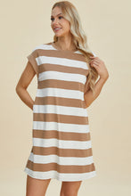 Load image into Gallery viewer, Full Size Striped Round Neck Cap Sleeve Mini Dress For Women – Striped Mini Dress, Full-Size Round Neck Dress, Comfortable Cap Sleeve Dress, Chic Striped Dress, Flattering Mini Dress, Casual Everyday Dress, Versatile Striped Dress