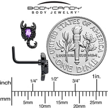 Load image into Gallery viewer, 20G 7mm Purple Gem Black Goth Scorpion L Shape Nose Ring