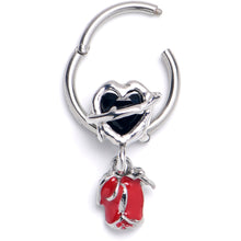 Load image into Gallery viewer, 16G 3/8 Barbed Heart Dangle Hinged Segment Ring