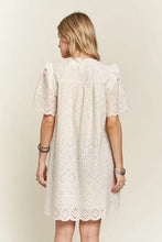 Load image into Gallery viewer, Ruffled Eyelet Round Neck Summer Dress For Women – Elegant Feminine Eyelet Dress with Ruffled Details for Garden Parties & Special Occasions