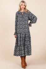 Load image into Gallery viewer, Printed Tie Neck Flounce Sleeve Midi Dress For Women – Fluttering, Feminine and Playful Midi Dress with Ruffled Details