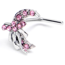 Load image into Gallery viewer, 20G 1/4 Pink CZ Gem Bow Moon L Shape Nose Ring