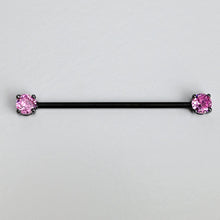 Load image into Gallery viewer, 14G Pink Gem Black Forward Facing Internally Threaded Industrial Barbell 38mm