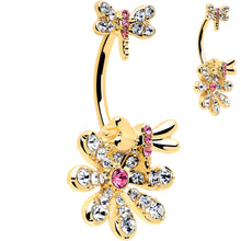Load image into Gallery viewer, Clear Pink Gem Gold Tone Flower Bug Double Mount Belly Ring