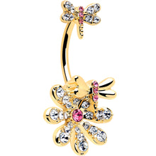 Load image into Gallery viewer, Clear Pink Gem Gold Tone Flower Bug Double Mount Belly Ring