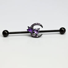 Load image into Gallery viewer, 14G Purple Gem Black Moon Butterfly Heart Industrial Barbell 38mm