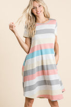 Load image into Gallery viewer, Striped Short Sleeve Dress with Pockets For Women – Casual Striped Dress, Comfortable Short Sleeve Dress, Pocketed Striped Dress, Versatile Striped Dress, Relaxed Fit Dress, Effortless Striped Dress, Chic Short Sleeve Dress