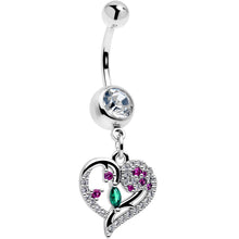 Load image into Gallery viewer, Emerald Passion CZ Gem Heart Dangle Belly Ring