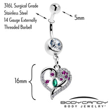 Load image into Gallery viewer, Emerald Passion CZ Gem Heart Dangle Belly Ring