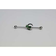 Load image into Gallery viewer, 14G Green Gem Dragonfly Moon Opulence Industrial Barbell 38mm