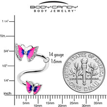 Load image into Gallery viewer, Clear Gem Butterfly Pink Blue Spiral Twister Belly Ring