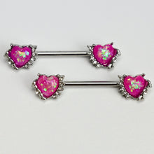 Load image into Gallery viewer, 14G 9/16 Pink Faux Opal Sun Heart Barbell Nipple Ring Set