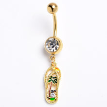 Load image into Gallery viewer, Clear Gem Gold Tone Beach Sandal Dangle Belly Ring