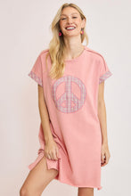 Load image into Gallery viewer, Peace Plaid Applique Short Sleeve Mini Dress For Women – Trendy and Comfortable Mini Dress with Applique Detailing and Chic Plaid Pattern