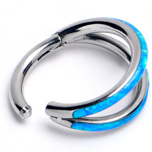 Load image into Gallery viewer, 16G 5/16 Blue Synthetic Opal ASTM F-136 Implant Grade Titanium Double Hinged Segment Ring