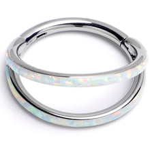 Load image into Gallery viewer, 16G 3/8 White Synthetic Opal ASTM F-136 Implant Grade Titanium Double Hinged Segment Ring