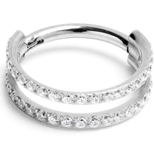 Load image into Gallery viewer, 16G 3/8 Cubic Zirconia ASTM F-136 Implant Grade Titanium Double Hinged Segment Ring