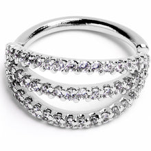 Load image into Gallery viewer, 16G 3/8 Clear CZ Gem Faux Triple Hoop Closure Ring
