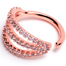 Load image into Gallery viewer, 16G 3/8 Clear CZ Gem Rose Gold Tone Faux Triple Hoop Closure Ring