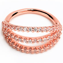 Load image into Gallery viewer, 18G 3/8 Clear CZ Gem Rose Gold Tone Faux Triple Hoop Closure Ring