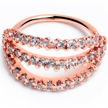 Load image into Gallery viewer, 20G 5/16 Clear CZ Gem Rose Gold Tone Faux Triple Hoop Nose Hoop