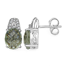 Load image into Gallery viewer, 5.25 Carat Genuine Green Amethyst and 0.15 ct.t.w Genuine Diamond Accents Sterling Silver Earrings