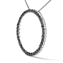 Load image into Gallery viewer, .925 Sterling Silver 4.0 Cttw Black Diamond Open Hoop Circle 18" Pendant Necklace (Black Color, I2-I3 Clarity)