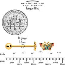 Load image into Gallery viewer, Gold Tone Sunrise Butterfly Barbell Tongue Ring